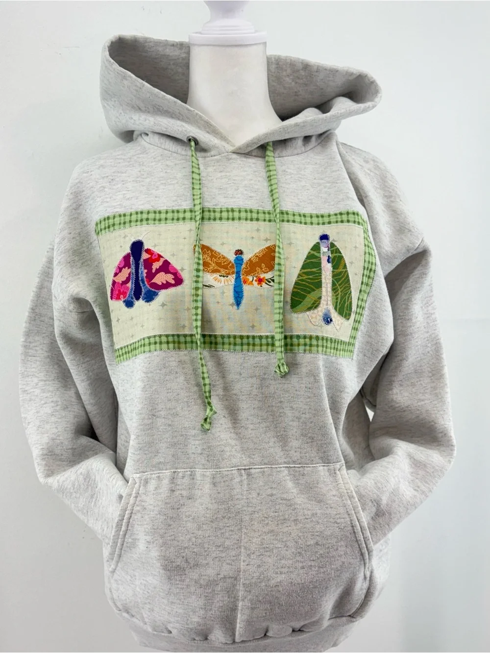 OOK Upcycled Hoodie with Handmade Picnic Moth Patch Size: Men’s Medium